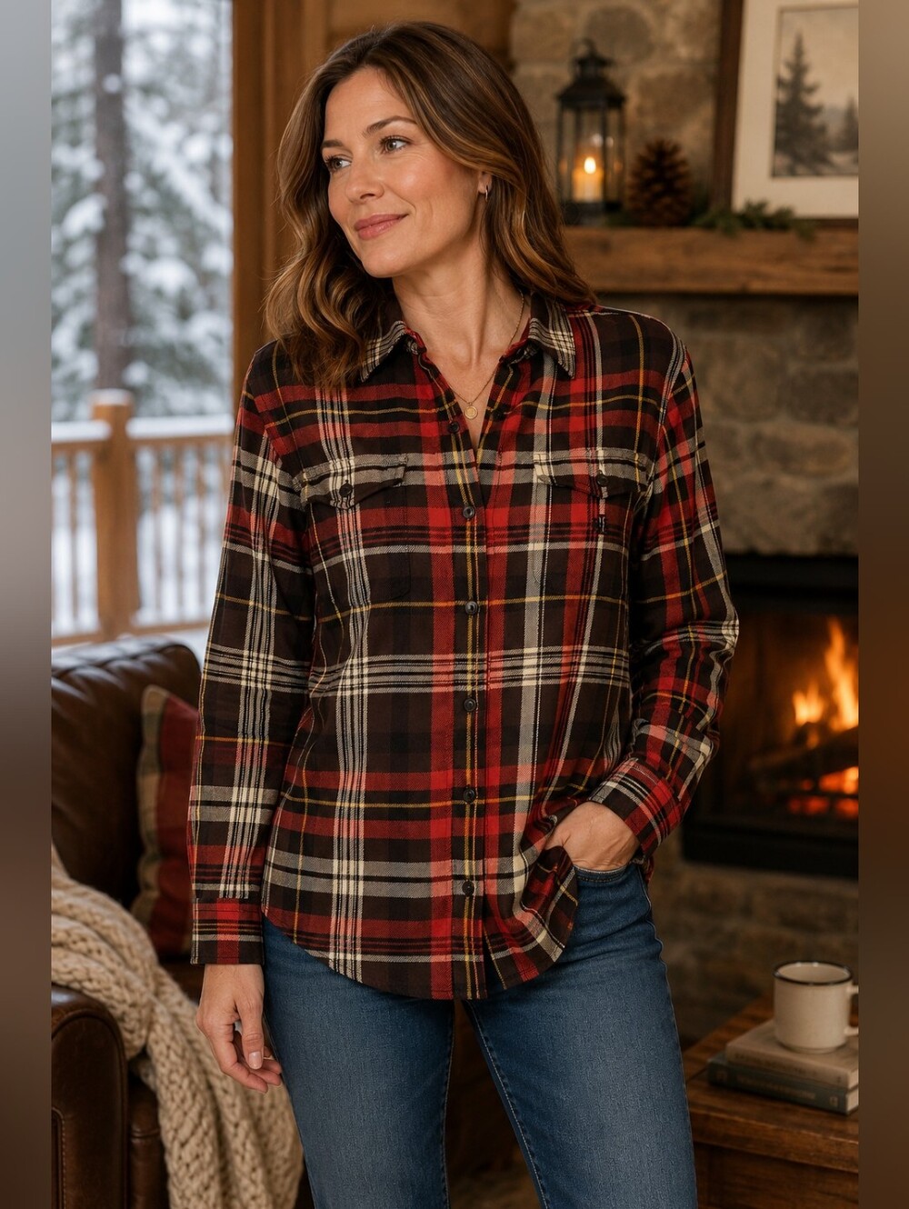 Lauren Ralph Lauren Petite M 100% Wool Tartan Plaid Shirt